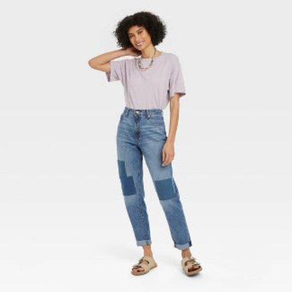 New Boyfriend Blue Jeans Patchwork Denim Universal Thread women’s 10/30R - Picture 9 of 9